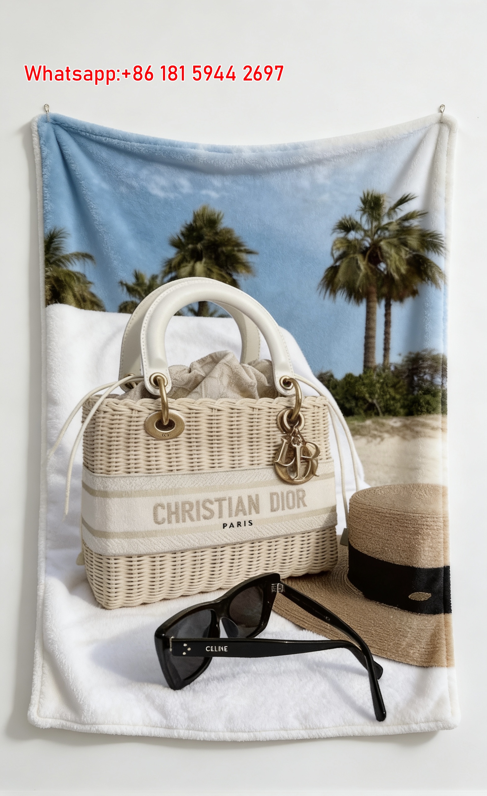 Christian Dior Wicker Bag Flannel Sofa Throw Blanket D237